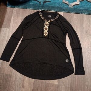Double D Ranch Black Long Sleeve Top with Gold Accents with Arsenal